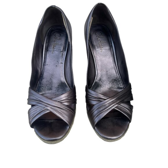 Cole Haan 9.5 B Air Camilla Metallic Gray Taupe Wedge Shoes 2.5" Heels - Picture 2 of 12